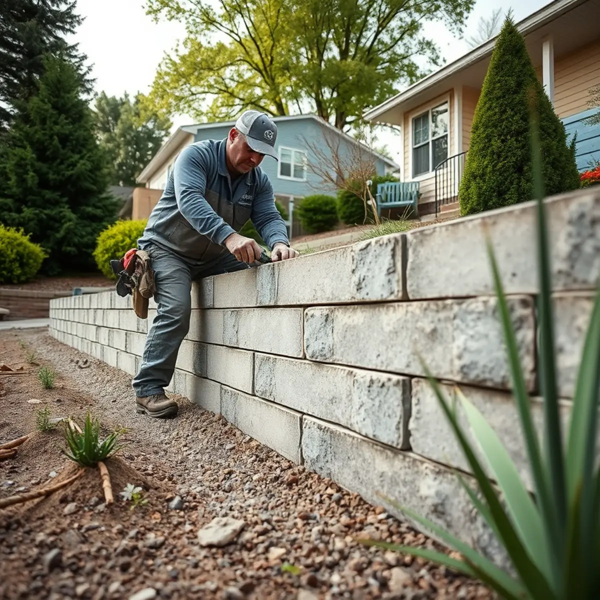 Retaining Walls project underway at an Appleton, WI property