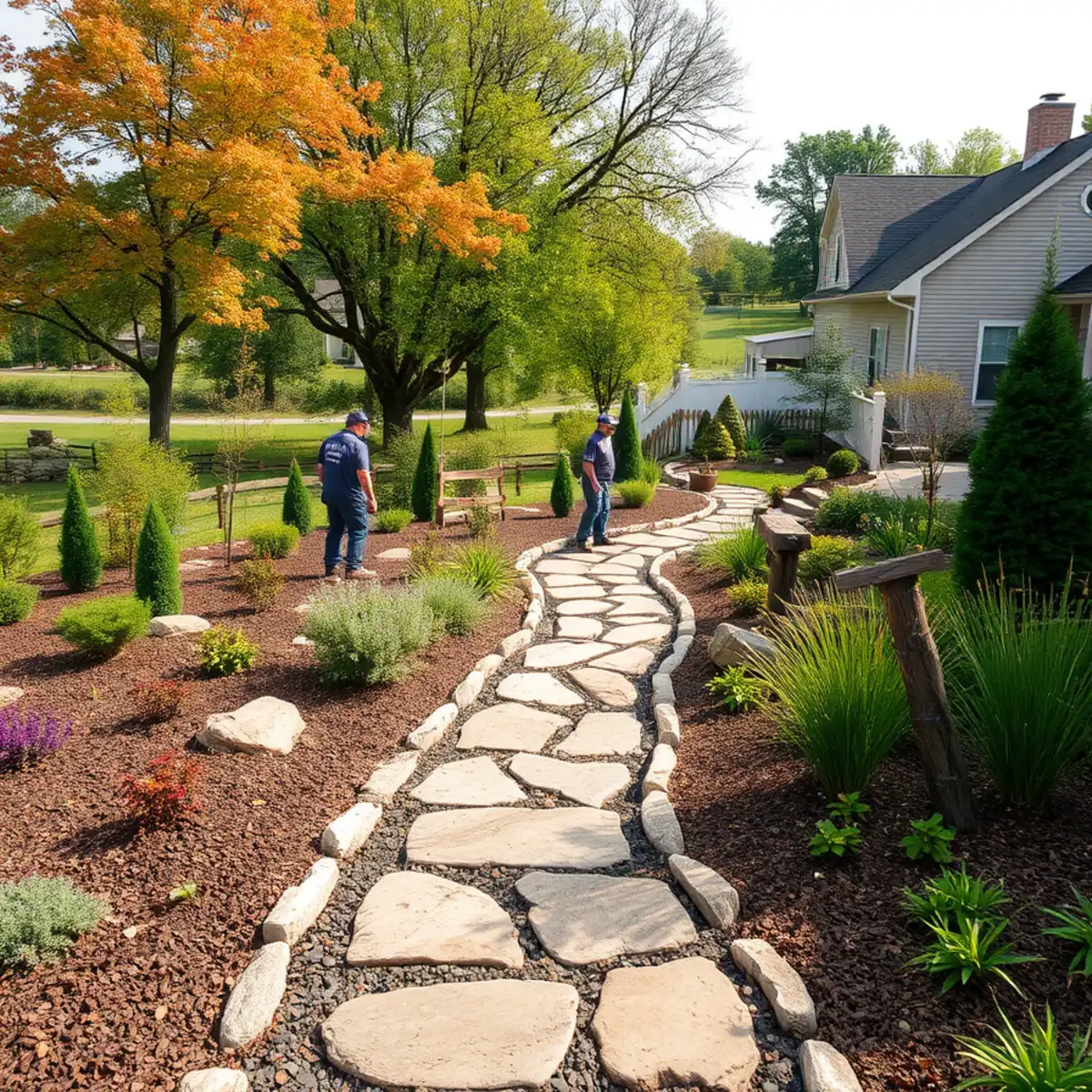 Landscaped riverfront yard in De Pere, WI