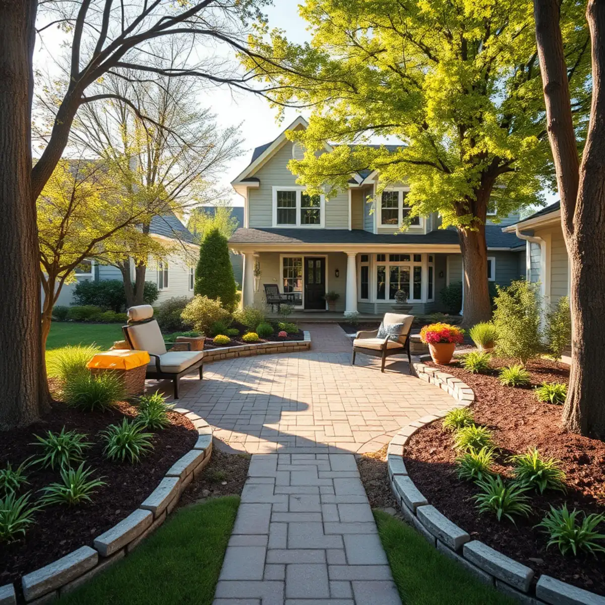 Landscaped backyard patio at a Green Bay, WI home