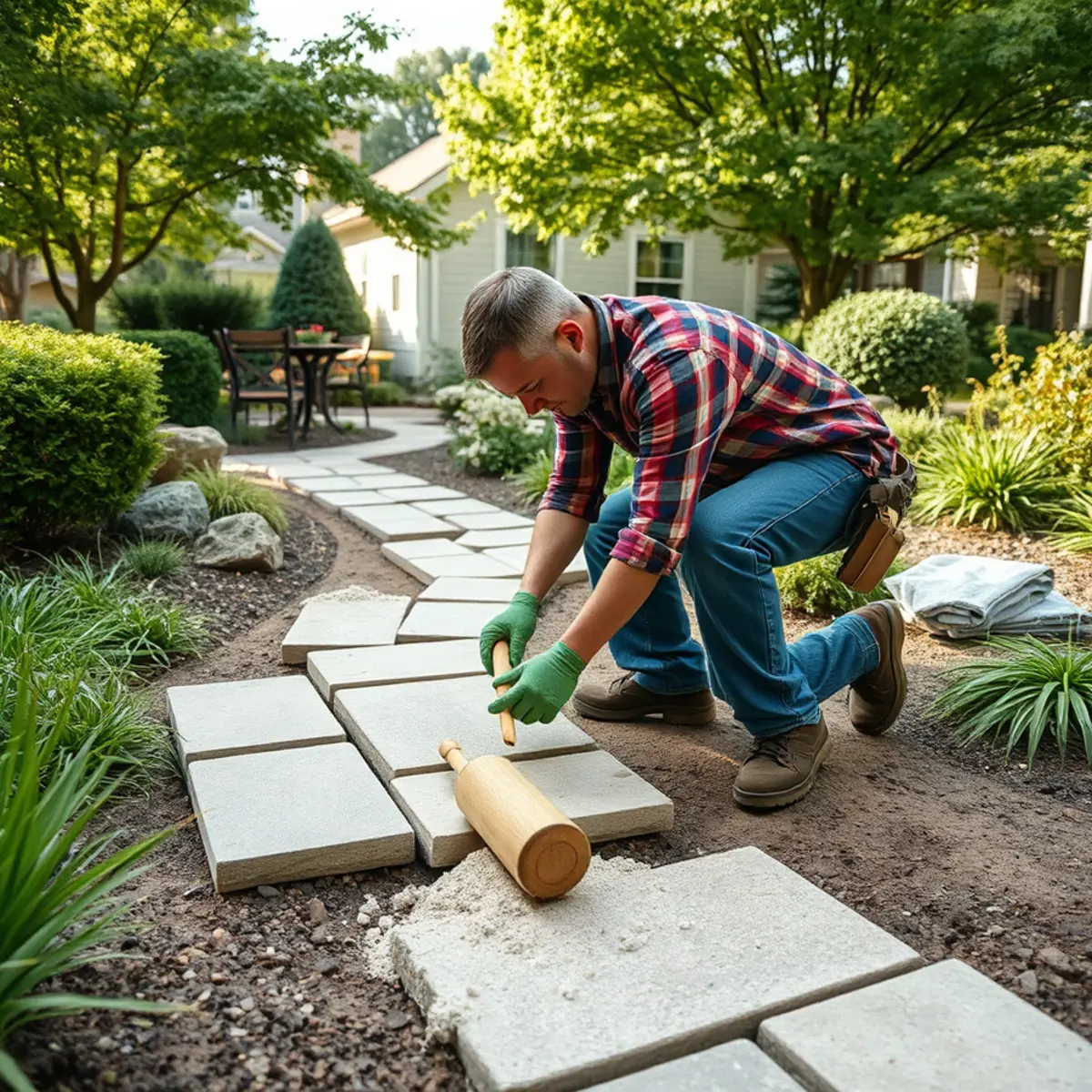 Walkways & Garden Paths project underway at an Appleton, WI property